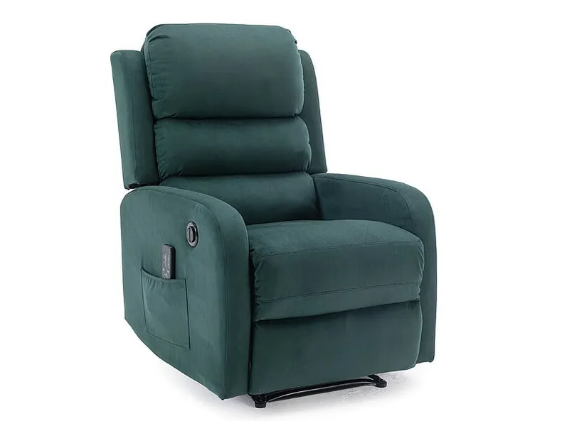 Кресло-реклайнер с электроприводом и функцией массажа бархатное SIGNAL PEGASUS M Velvet, Bluvel 78 - зеленый фото №1