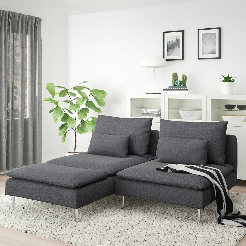 IKEA SÖDERHAMN СОДЕРХЭМН, 2-местный диван с козеткой, Окрашенный в средне-серый цвет 795.280.65 фото №2