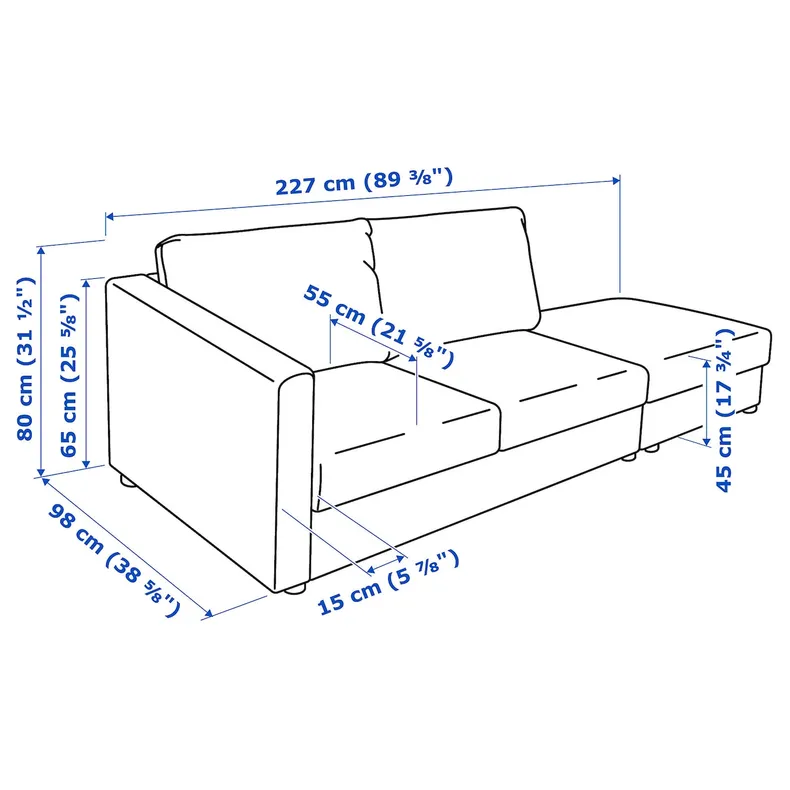 IKEA VIMLE ВІМЛЕ, 3-місний диван, з відкритим кінцем/Гранн/Бомстад чорний 293.066.65 фото №8