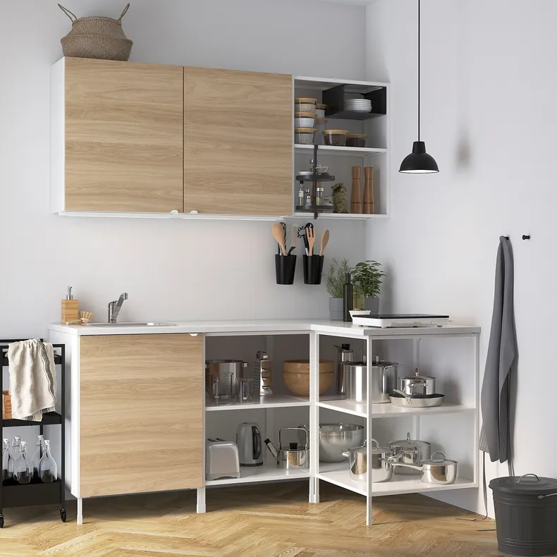 IKEA ENHET ЕНХЕТ, кутова кухня, білий / імітація. дуб 593.381.46 фото №2