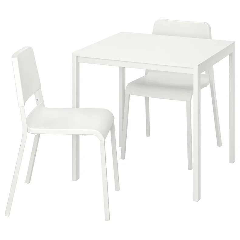 IKEA MELLTORP МЕЛЬТОРП / TEODORES ТЕОДОРЕС, стол и 2 стула, белый / белый, 75x75 см 392.969.01 фото №1