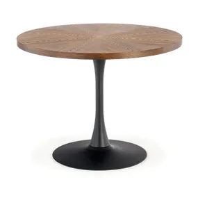 Стол кухонный круглый HALMAR CARMELO 100x100 см, столешница - орех, ножка - черный фото