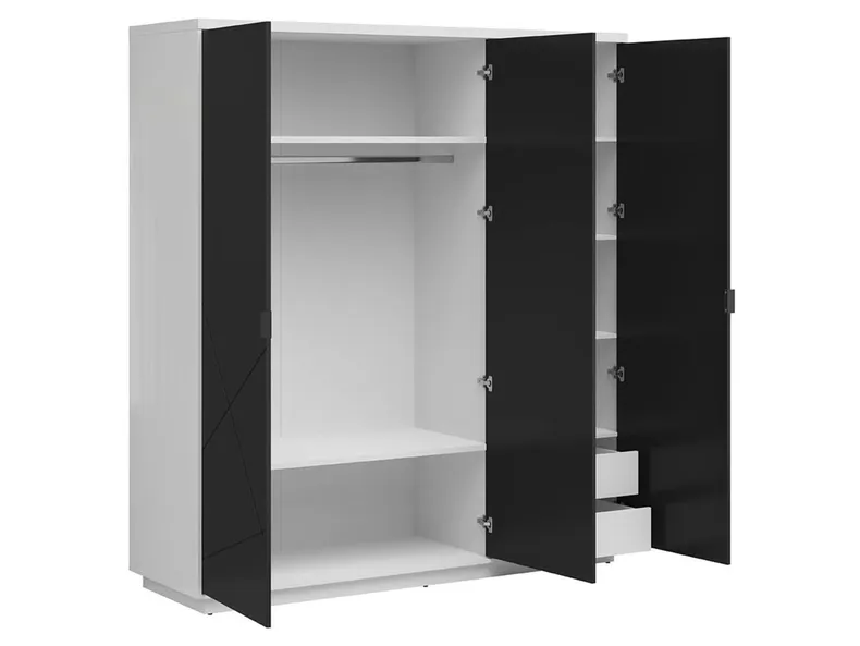 BRW Шкаф 3-дверный Форн 180 см белый глянец/черный матовый, белый глянцевый/черный матовый SZF3D-BIP/CAM фото №3