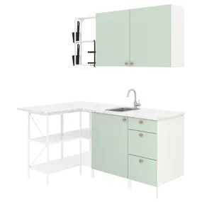 IKEA ENHET ЕНХЕТ, кутова кухня, білий/блідо-сіро-зелений 594.992.19 фото