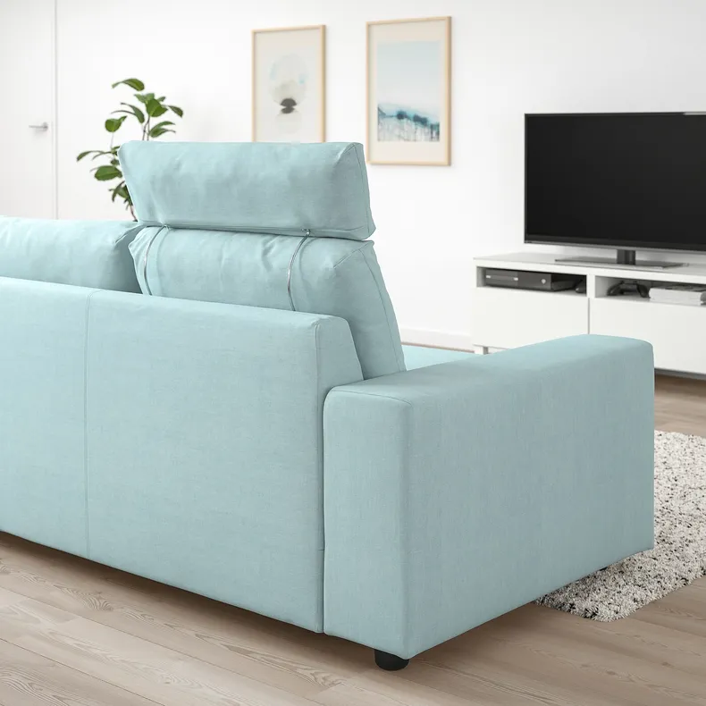IKEA VIMLE ВІМЛЕ, 3-місний диван, з узголів'ям з широкими підлокітниками / САКСЕМАРА світло-синій 094.014.61 фото №3
