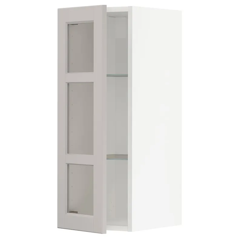 IKEA METOD МЕТОД, навісна шафа,полиці / скляні дверцята, білий / світло-сірий Lerhyttan, 30x80 см 494.562.82 фото №1