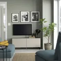 IKEA BESTÅ БЕСТО, тумба для телевізора з дверцятами, чорний/коричневий/Lappviken/Stubbarp світло-сірий/бежевий, 120x42x48 см 994.196.21 фото thumb №3