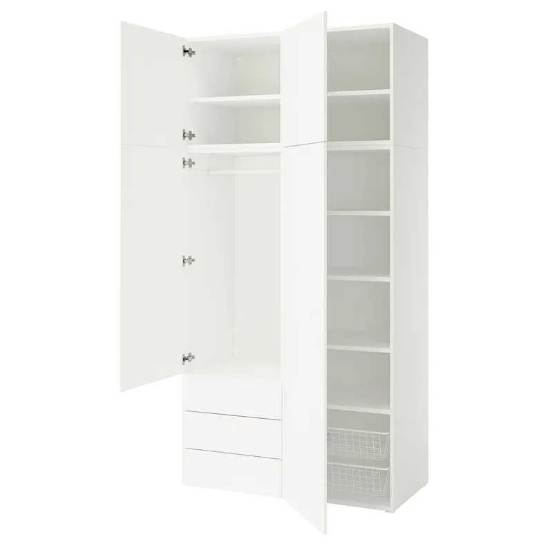 IKEA PLATSA, шкаф 4 двери+3 ящика, Белый/фондовый белый, 120x57x241 см 195.858.79 фото №1