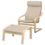 IKEA POÄNG ПОЭНГ, кресло с табуретом для ног, Шпон дуба, окрашенный в белый / бежевый цвет 494.842.75 фото