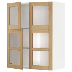 IKEA METOD МЕТОД, настінна шафа, полиці / 4 склян дверц, білий / ФОРСБАККА дуб, 80x100 см 395.093.61 фото