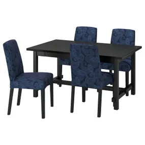 IKEA NORDVIKEN НОРДВІКЕН / BERGMUND БЕРГМУНД, стіл+4 стільці, чорний/Kvillsfors Квіллсфорс т-синій/синій чорний, 152/223 см 495.715.93 фото