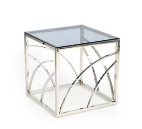 Журнальний столик скляний HALMAR UNIVERSE, 55x55 см, каркас - срібло, скло - димчасте фото