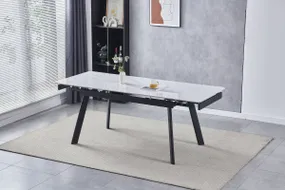 Стол INTARSIO OSLO CERAMIC 120(180)*80 белый глянец/черный каркас фото