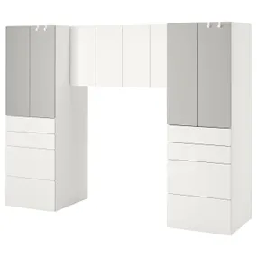 IKEA SMÅSTAD СМОСТАД, шафа, білий / сірий, 240x57x181 см 394.319.23 фото