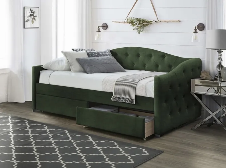 Кровать односпальная с ящиками HALMAR ALOHA 90x200 см темно-зеленая фото №2
