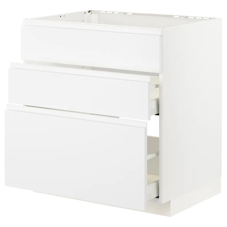 IKEA METOD МЕТОД / MAXIMERA МАКСИМЕРА, напол шкаф д / варочн панели / вытяжка, белый / Воксторп матовый белый, 80x60 см 593.356.09 фото №1