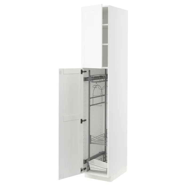 IKEA METOD МЕТОД, висока шафа із приладд д / прибирання, білий Енкопінг / білий імітація дерева, 40x60x220 см 894.735.24 фото №1