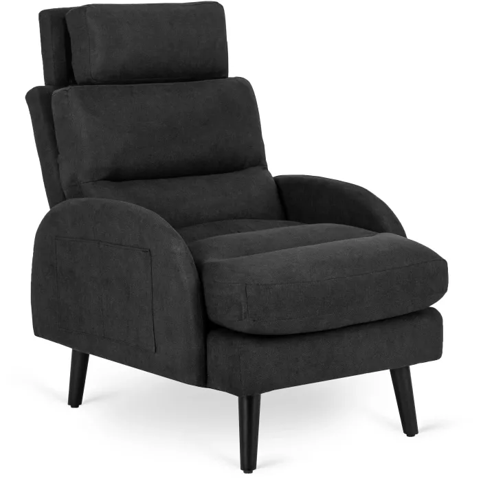 Кресло мягкое с подставкой для ног MEBEL ELITE HENRY, ткань: черный фото №7