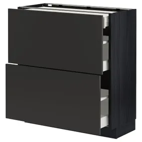 IKEA METOD МЕТОД / MAXIMERA МАКСИМЕРА, напольный шкаф / 2 фасада / 3 ящика, черный / никебо матовый антрацит, 80x37 см 694.985.68 фото
