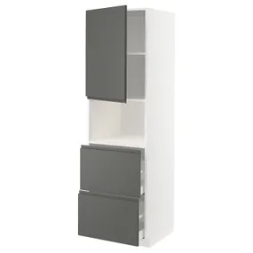 IKEA METOD МЕТОД / MAXIMERA МАКСІМЕРА, висока шафа для мікрох печі, 2 шухл, білий / Voxtorp темно-сірий, 60x60x200 см 194.552.98 фото