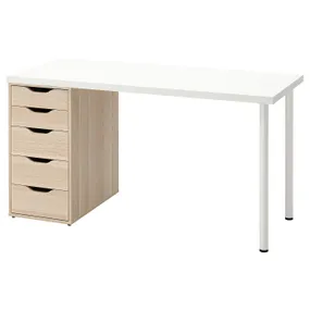 IKEA LAGKAPTEN ЛАГКАПТЕН / ALEX АЛЕКС, письменный стол, белый / дуб, окрашенный в белый цвет, 140x60 см 694.319.74 фото