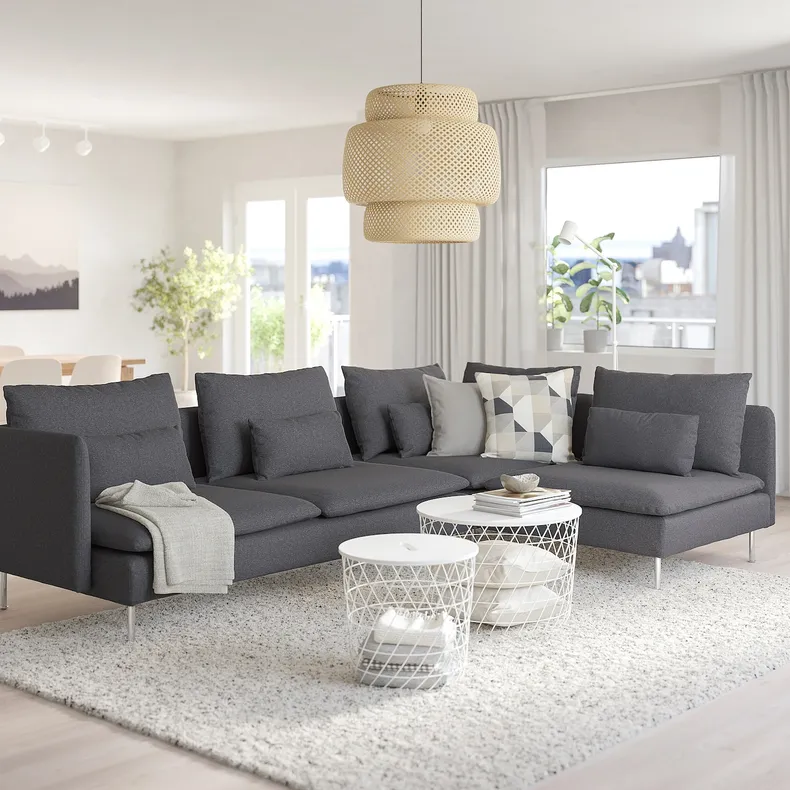 IKEA SÖDERHAMN СОДЕРХЭМН, 4-местный угловой диван, с открытым концом/огнестрельный средне-серый 495.280.81 фото №2
