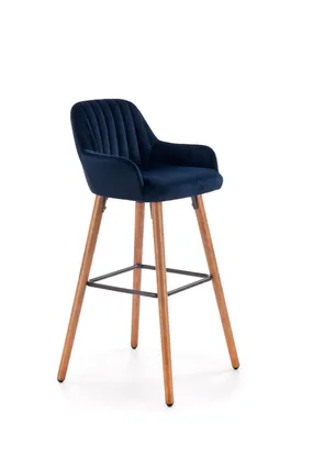 Барный стул бархатный HALMAR H93 Velvet, ножки - орех, обивка - темно-синий фото