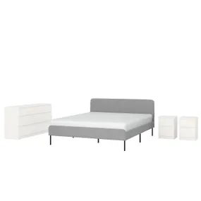 IKEA SLATTUM СЛАТТУМ / KULLEN КУЛЛЕН, меблі д/спальні, компл із 4 предм, КНІСА світло-сірий/білий, 160x200 см 994.834.24 фото