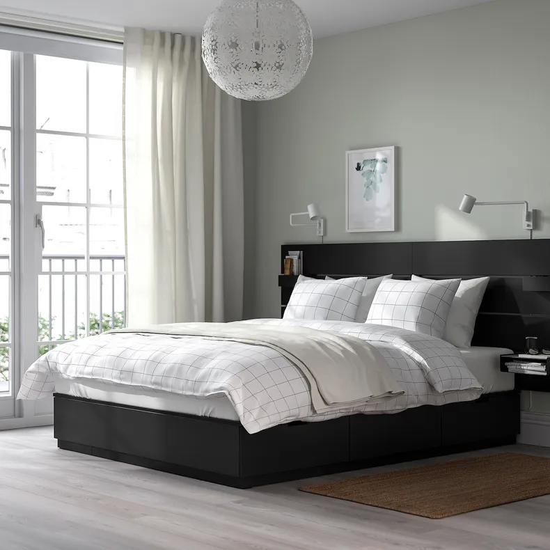 IKEA NORDLI НОРДЛІ, каркас ліжка з відд д / збер і матрац, з підголівником антрацит / екрехамн середньої жорсткості, 160x200 см 195.417.67 фото №4