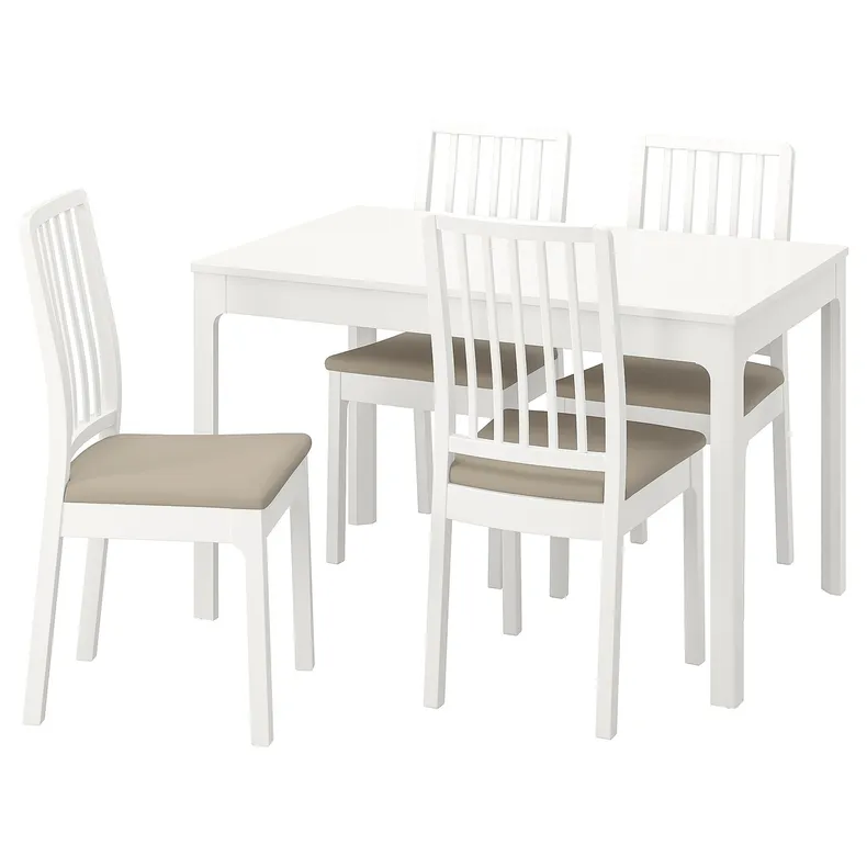 IKEA EKEDALEN ЕКЕДАЛЕН / EKEDALEN ЕКЕДАЛЕН, стіл+4 стільці, білий / ХАКЕБУ бежевий, 120 / 180 см 494.294.20 фото №1