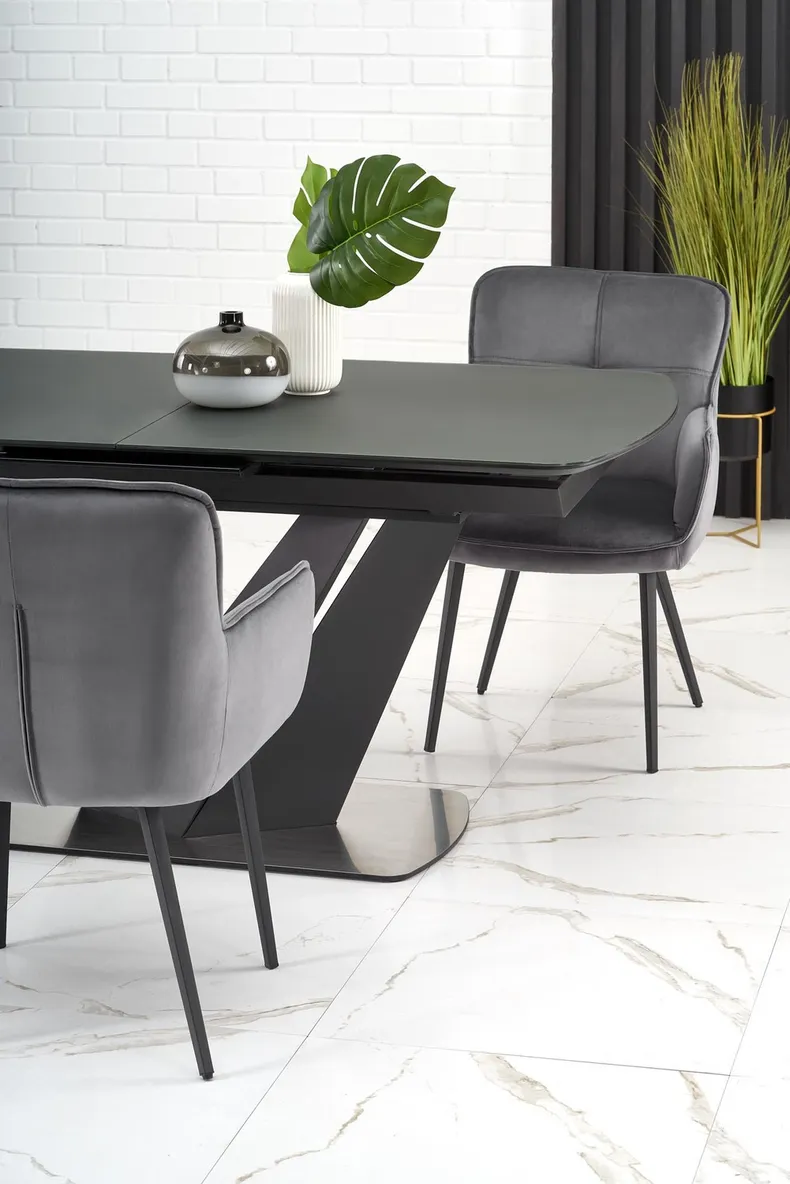 Обеденный стол раскладной HALMAR PATRIZIO 160-200x90 см, столешница - темный ясен, ножка - черный фото №18