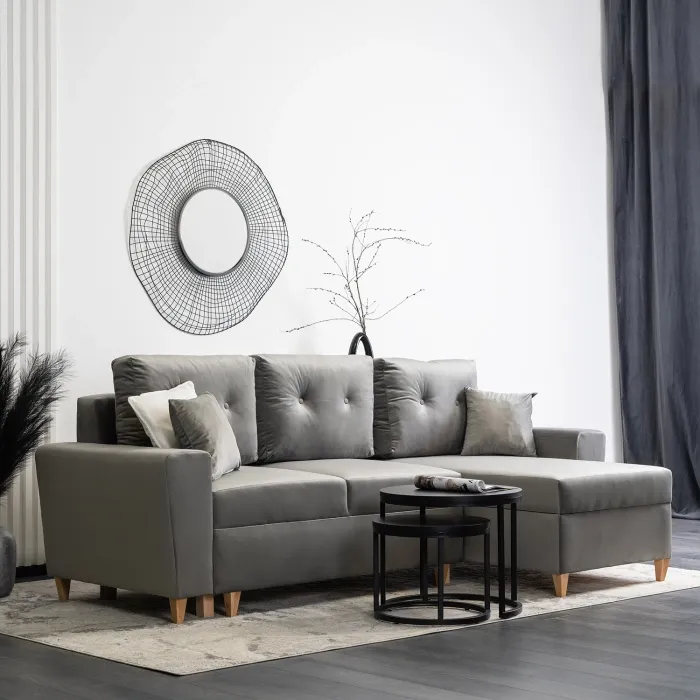 Кутовий диван універсальний оксамитовий MEBEL ELITE MATEO Velvet, 248 см, сірий фото №2