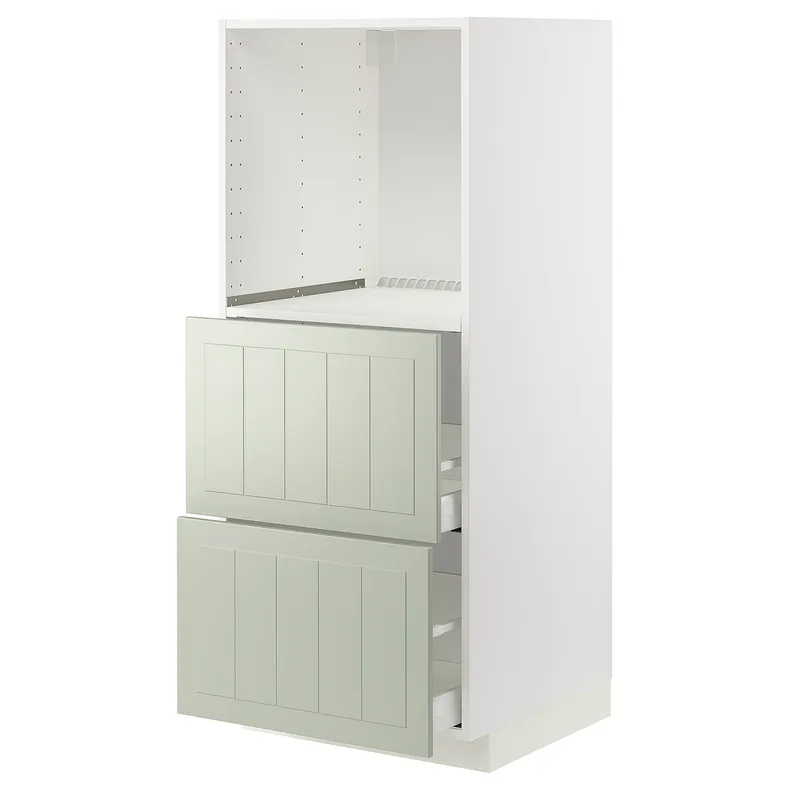 IKEA METOD МЕТОД / MAXIMERA МАКСИМЕРА, высокий шкаф с 2 ящиками д / духовки, белый / светло-зеленый, 60x60x140 см 294.876.18 фото №1