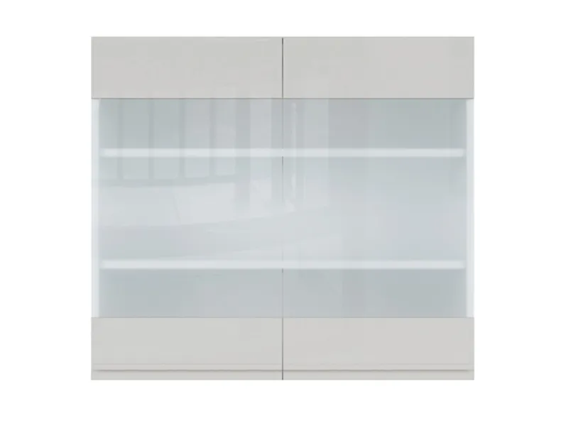 BRW Верхня дводверна кухонна шафа 80 см з вітриною світло-сірий глянець, альпійський білий/світло-сірий глянець FH_G_80/72_LV/PV-BAL/XRAL7047 фото №1