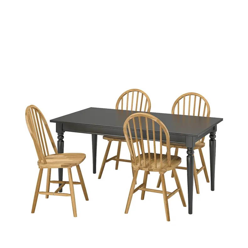 IKEA INGATORP ІНГАТОРП / SKOGSTA СКОГСТА, стіл+4 стільці, чорний/дія, 155/215 см 695.451.93 фото №1