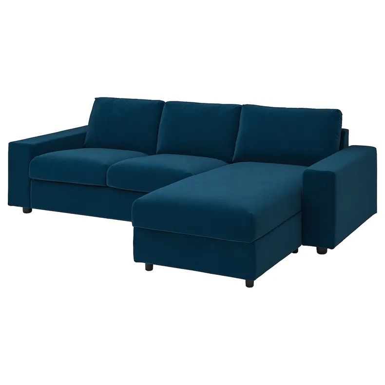 IKEA VIMLE ВІМЛЕ, 3-місний диван із кушеткою, з широкими підлокітниками/Djuparp темно-зелено-синій 794.326.85 фото №1
