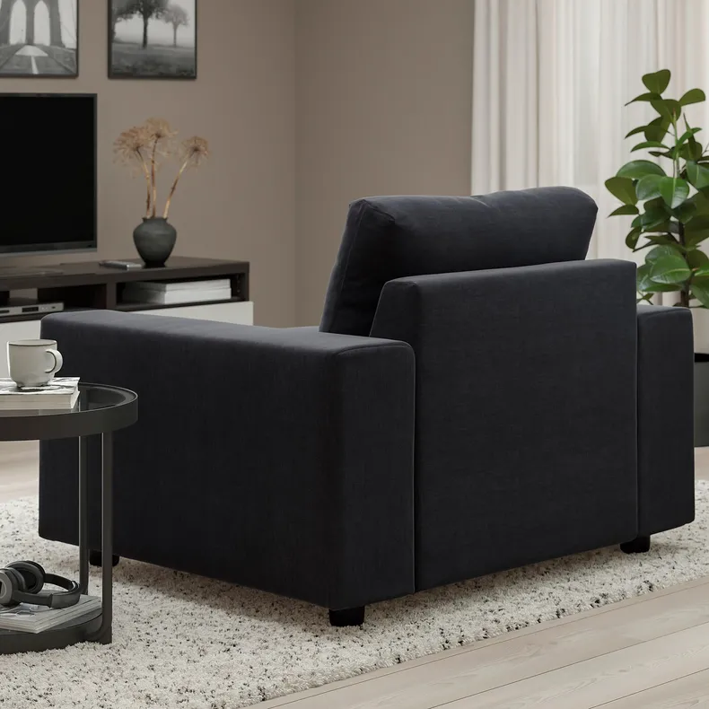IKEA VIMLE ВІМЛЕ, крісло, з широкими підлокітниками / САКСЕМАРА чорно-синій 394.771.95 фото №3