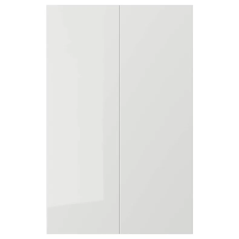 IKEA RINGHULT РІНГХУЛЬТ, 2 дверцят для кутової підлог шафи, глянцевий світло-сірий, 25x80 см 903.271.45 фото №1