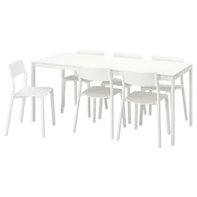 IKEA VANGSTA ВАНГСТА / JANINGE ЯН-ИНГЕ, стол и 6 стульев, белый / белый, 120 / 180 см 094.830.32 фото