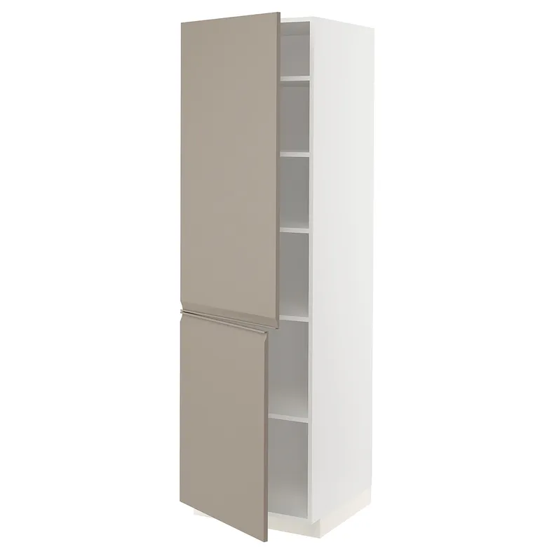 IKEA METOD МЕТОД, высокий шкаф с полками / 2 дверцы, белый / матовый темно-бежевый, 60x60x200 см 594.918.45 фото №1