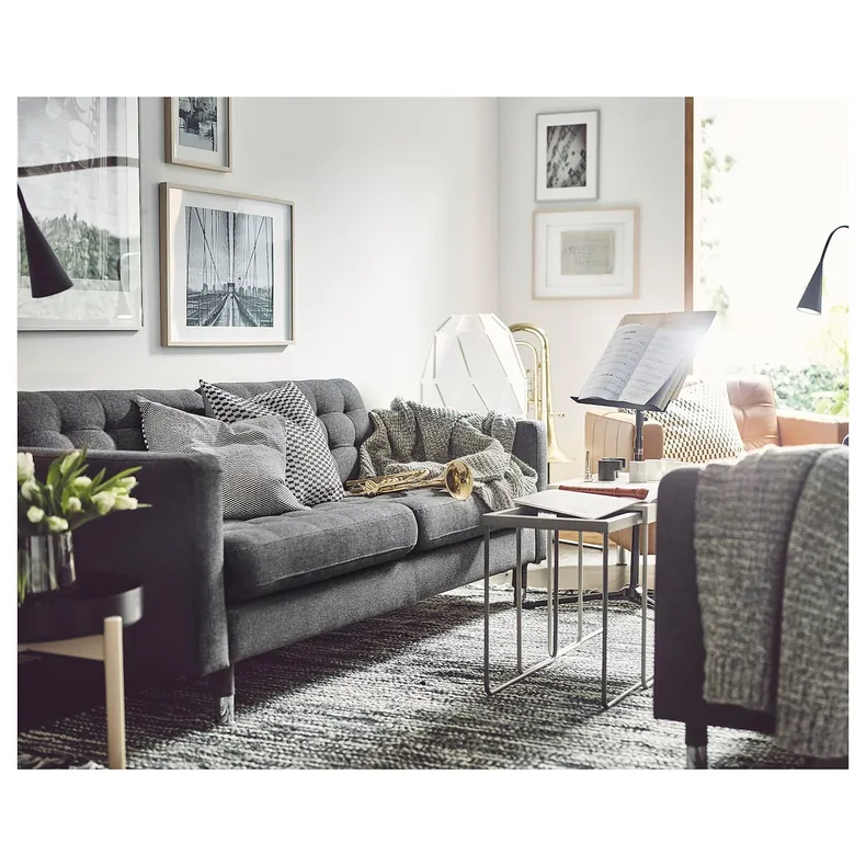 IKEA LANDSKRONA ЛАНДСКРУНА, 3-місний диван-ліжко, ГУННАРЕД темно-сірий / металевий 094.912.73 фото №3