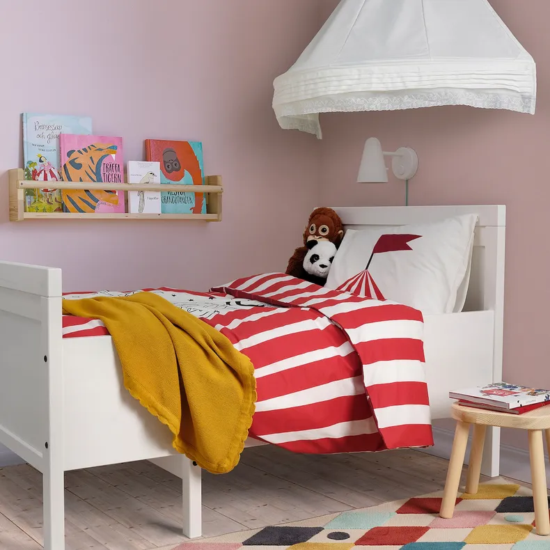 IKEA BUSENKEL БУСЕНКЕЛЬ, підковдра та наволочка, орнамент цирк червоний / білий, 150x200 / 50x60 см 605.178.25 фото №4