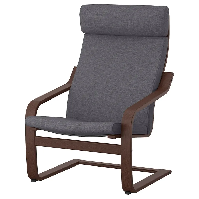 IKEA POÄNG ПОЭНГ, кресло, коричневый / темно-серый Skiftebo 493.884.67 фото №1