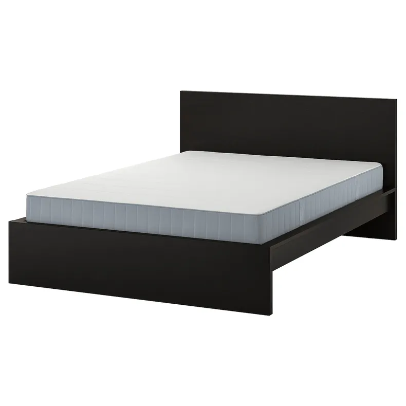 IKEA MALM МАЛЬМ, каркас ліжка з матрацом, чорно-коричневий / ВЕСТЕРЕЙ жорсткий, 160x200 см 495.368.30 фото №1