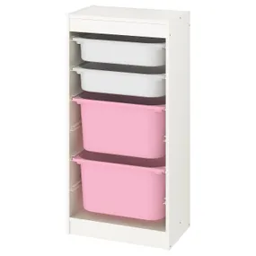 IKEA TROFAST ТРУФАСТ, комбінація для зберіган +контейнери, білий/біло-рожевий, 46x30x94 см 693.378.01 фото