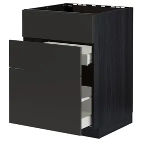 IKEA METOD МЕТОД / MAXIMERA МАКСИМЕРА, шкаф под мойку+3фасада / 2ящика, черный / никебо матовый антрацит, 60x60 см 394.981.74 фото