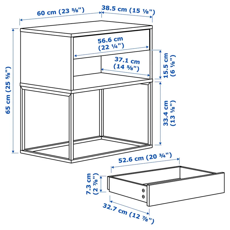 IKEA VIKHAMMER ВИКХАММЕР, тумба прикроватная, белый, 60x39 см 303.889.81 фото №7