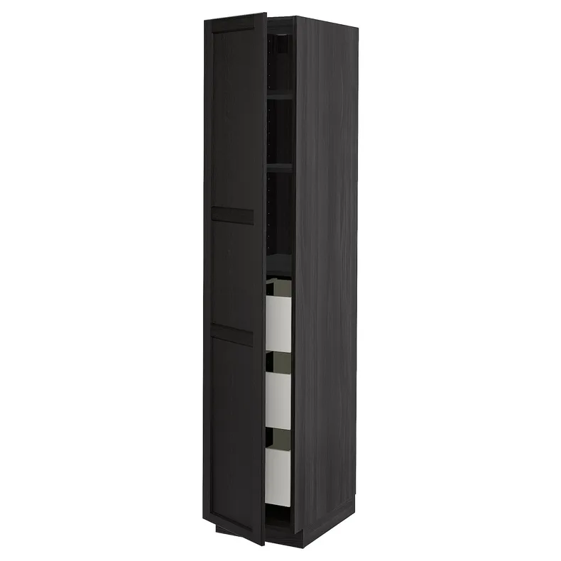 IKEA METOD МЕТОД / MAXIMERA МАКСИМЕРА, высокий шкаф с ящиками, черный / Лерхиттан с черными пятнами, 40x60x200 см 193.660.80 фото №1