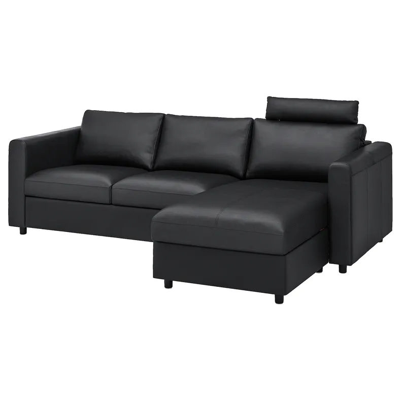 IKEA VIMLE ВІМЛЕ, 3-місний диван, з шезлонгом з підголовником/Grann/Bomstad чорний 093.062.61 фото №1