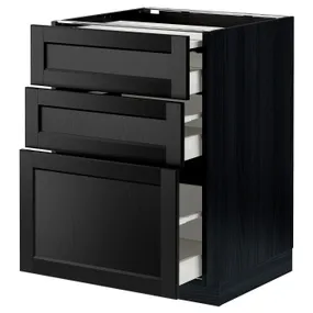 IKEA METOD МЕТОД / MAXIMERA МАКСИМЕРА, напольный шкаф с выдвиж панелью / 3ящ, черный / Лерхиттан с черными пятнами, 60x60 см 794.339.15 фото